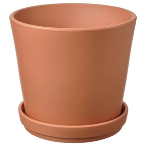 Terra cotta planter, BRUNBÄR. Round, plain design with saucer, ideal for plants.