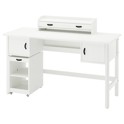 BRYTNING Desk and storage combination, white, 135x53 cm