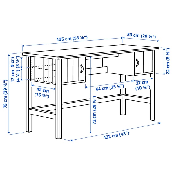 BRYTNING Desk and storage combination, white, 135x53 cm
