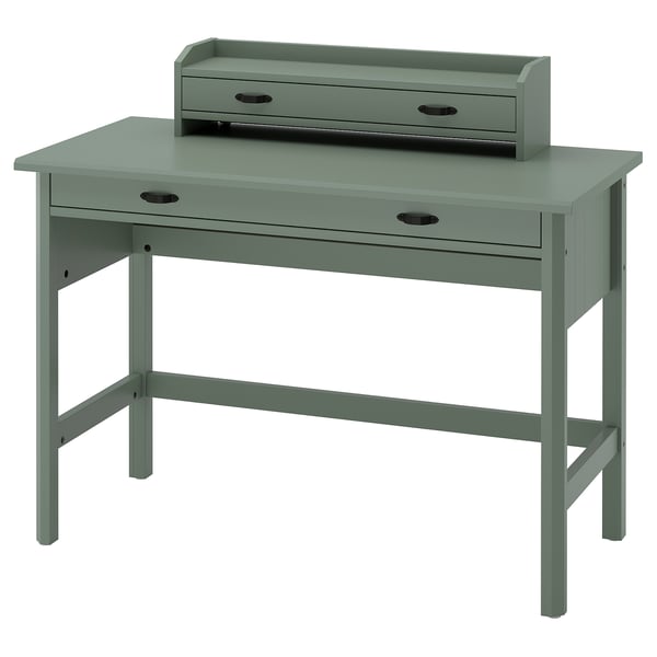 BRYTNING Desk with add-on unit, green, 110x53 cm
