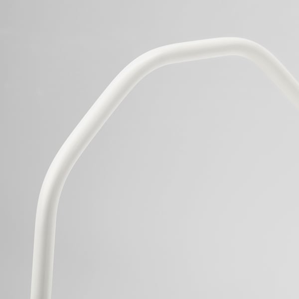 A sleek, modern white side table with a built-in handle, designed for easy transportation and stability.