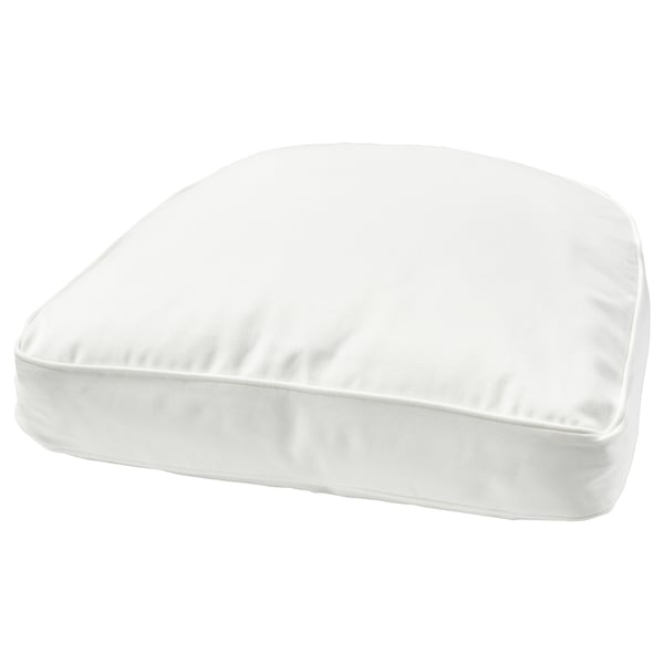 A white DJUPVIK cushion. Its rectangular, with a smooth, clean design, and made from durable cotton.
