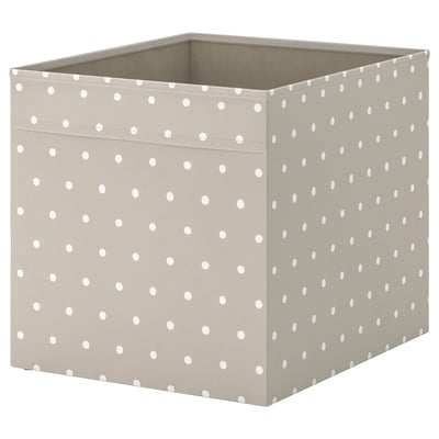 DRÖNA box, grey, cubical, white polka dots, fabric with recycled polyester.