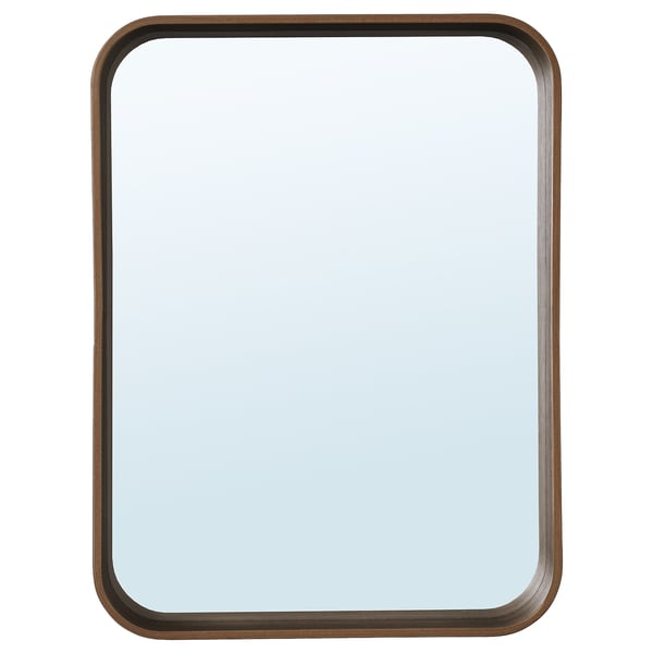 DVÄRGSYREN mirror with walnut frame; hangs vertically or horizontally; glass with safety film; practical shelf.