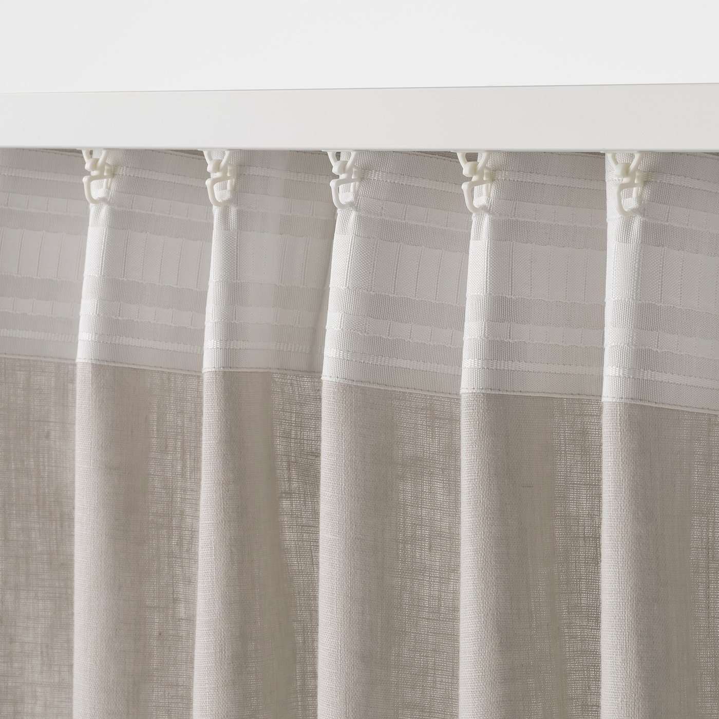 DYTÅG curtains, 1 pair, light grey/with heading tape, 145x300 cm