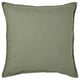 A square DYTÅG linen cushion in greenish-grey with a subtle texture. It has a neat, zippered edge design.