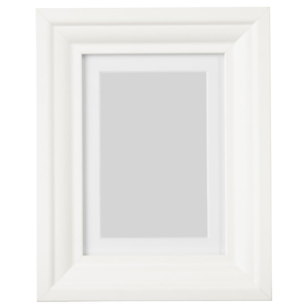 A white rectangular picture frame with a smooth, traditional design and a protective plastic front.