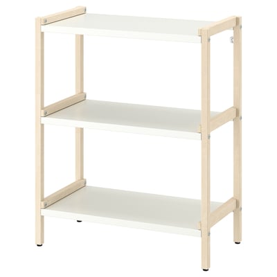 EKENABBEN white metal & wood 3-tier shelf. Simple, open design. Light, sturdy build for easy access.