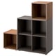 EKET storage shelves: grey and wood; cube shapes; modular design.
