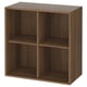 EKET: dark wood cube shelf, 4 compartments, minimalist design, wall-mountable.