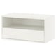 A white EKET media shelf with a push-open front, designed for cable management and wall mounting or floor placement.