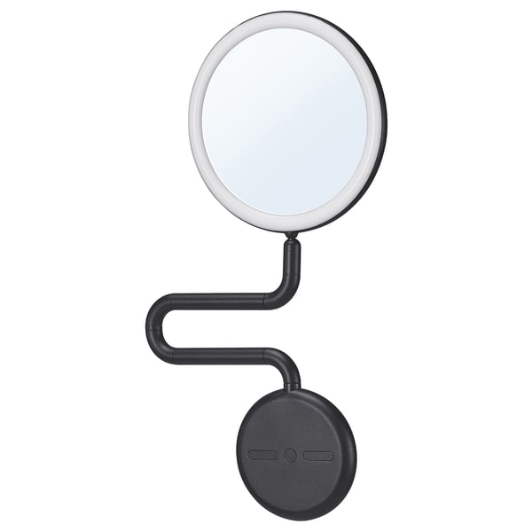 EKFÄNN magnifying mirror - black, curved, usb-c, adjustable light