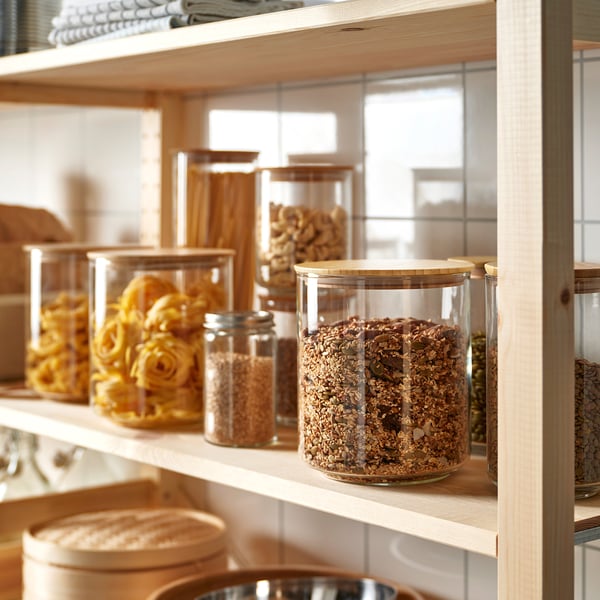 EKLATANT Jar with lid, clear glass/bamboo, 2.3 l