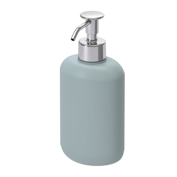 EKOLN soap dispenser, light green, ceramic, rounded, stainless steel pump, sleek bathroom decor.