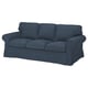 EKTORP blue sofa, three-seater, rolled arms, thick cushions, modern classic design.