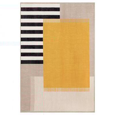 ELSYSTEM rug by stina lanneskog - multi-colored patchwork in mustard, black, white, grey