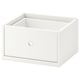 A white ELVARLI drawer, featuring clean lines and a minimalist design, perfect for organising items.