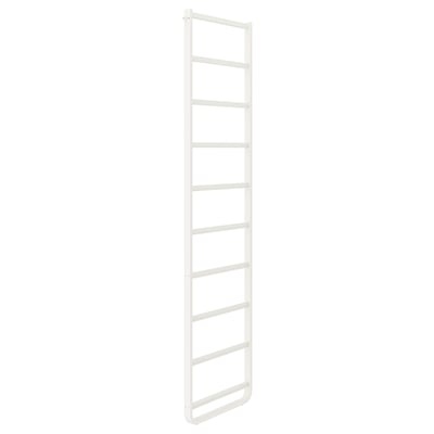 An ELVARLI white metal ladder. Its slim, vertically oriented, and designed for storage or hanging items, with a minimalist and modern design.