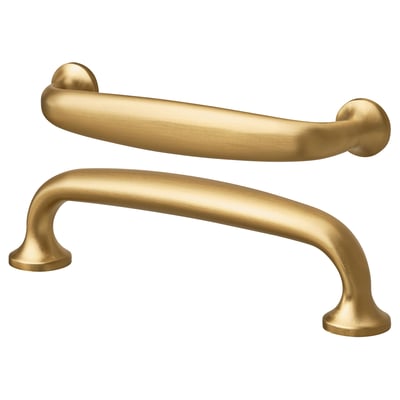 Golden, sleek cabinet handles; brushed finish; classic retro design; sturdy aluminium.