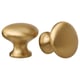 Two brass-colored ENERYDA cabinet knobs with a traditional design, one round with a base, ideal for classic interiors.
