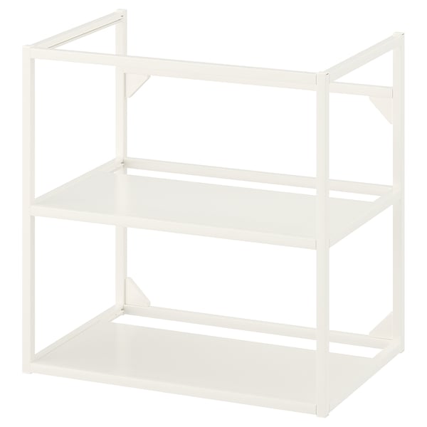 An ENHET white metal storage unit with two open shelves.