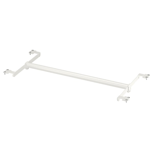 White ENHET extendable clothes rail, steel & plastic, mounts between cabinets.