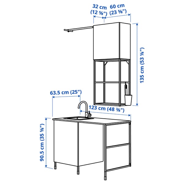 ENHET Laundry, anthracite/white, 139x63.5x87.5 cm