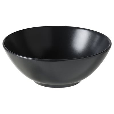 Black FÄRGKLAR bowl, round, simple design, matt glazed stoneware.