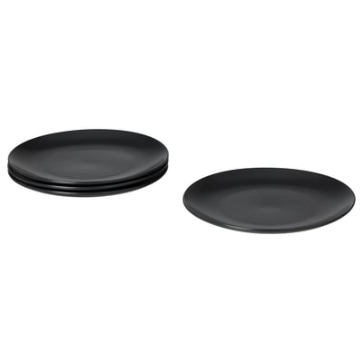 Set of black FÄRGKLAR plates, round, simple design, stoneware.