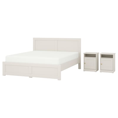 FÅGELFJÄLLET: off-white bed & nightstands, classic design, wooden.