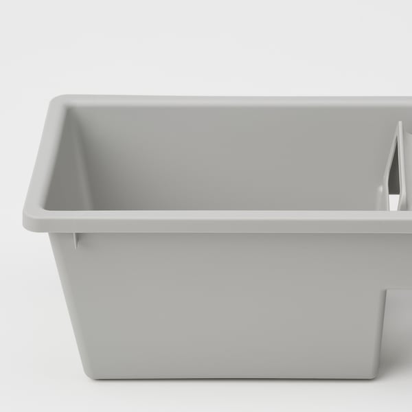 A sleek, rectangular plastic organiser with smooth edges and a handle, designed for easy use and organisation.