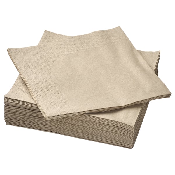 Stacked beige napkins; square shape; textured surface; recycled paper material