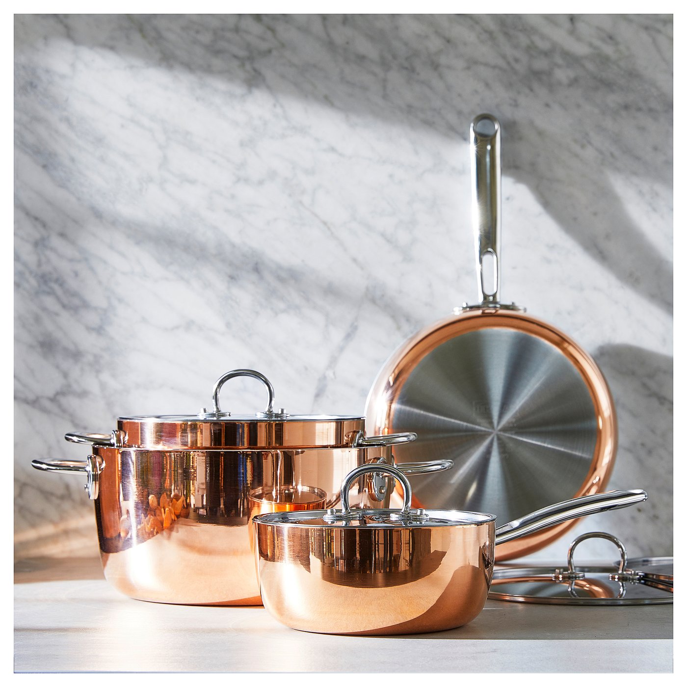 FINMAT sauté pan with lid, copper/stainless steel, 25 cm - IKEA Latvia