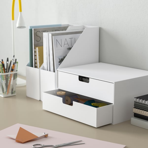 Mini recycled paperboard desk chest stores stationery.
