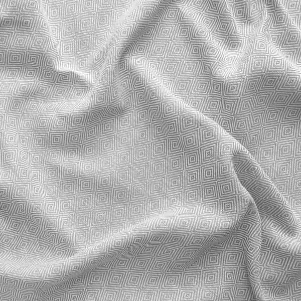Texture of grey curtains with repeating geometric patterns, showing high-quality, intricate design.