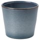 Cylindrical blue-glazed ceramic planter with brown rim, simple classic design.