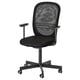 Black office chair with ergonomic mesh back and adjustable armrests, designed for comfort and support.