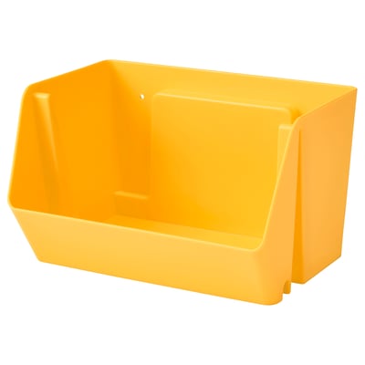 Bright yellow rectangular container for storage, made of recycled plastic, great for organising small items.
