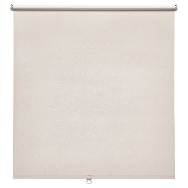 FÖNSTERBLAD: beige roller blind with subtle pattern, made of polyester. Cordless, blocks light, smooth operation.