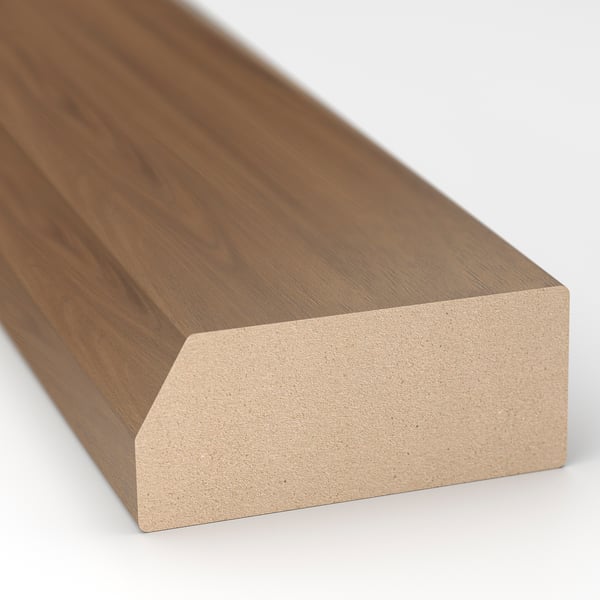 Sleek, modern wooden trim; smooth, uniform surface; rich, warm tone.