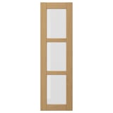 FORSBACKA wooden kitchen cabinet with 3 glass sections, bevelled edges, warm oak finish.
