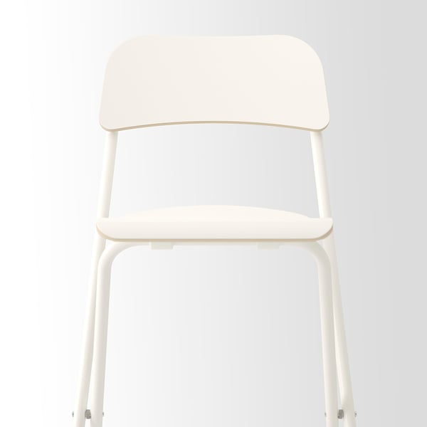 White bar stool with backrest and armrests. Sturdy, modern design. Ideal for seating.