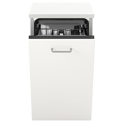 A white dishwasher, named FRÖSLUNDA, designed for small spaces with a handle on the front.