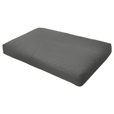 Dark gray outdoor cushion: rectangular, textured, recycled pet cover.