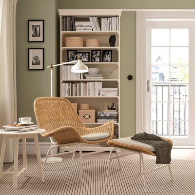FRYKSÅS Armchair and footstool, rattan/Risane natural