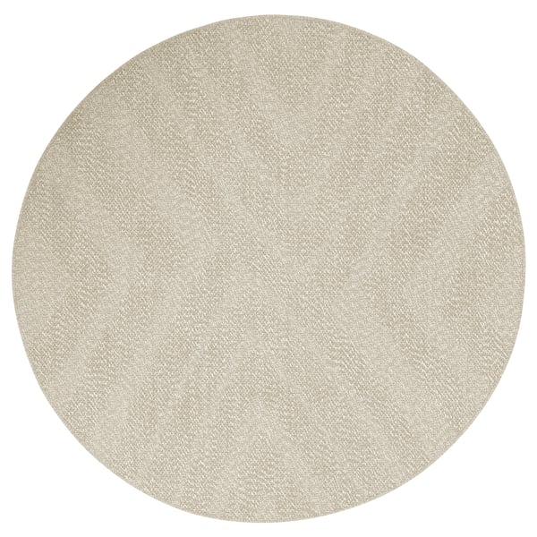 A circular, beige FULLMAKT rug made of recycled polyester, suitable for indoors or outdoors.
