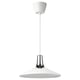 Modern white pendant lamp with glossy holder, round shade.