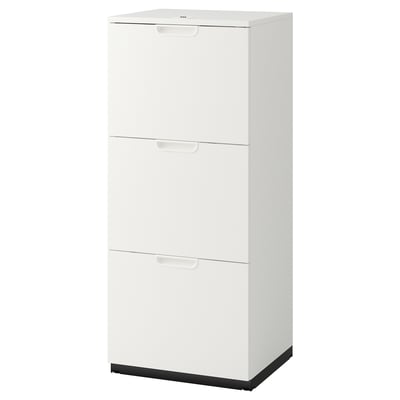 GALANT white tall storage cabinet with 3 drawers.