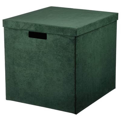 GJÄTTA Storage box with lid, velvet dark green, 32x35x32 cm