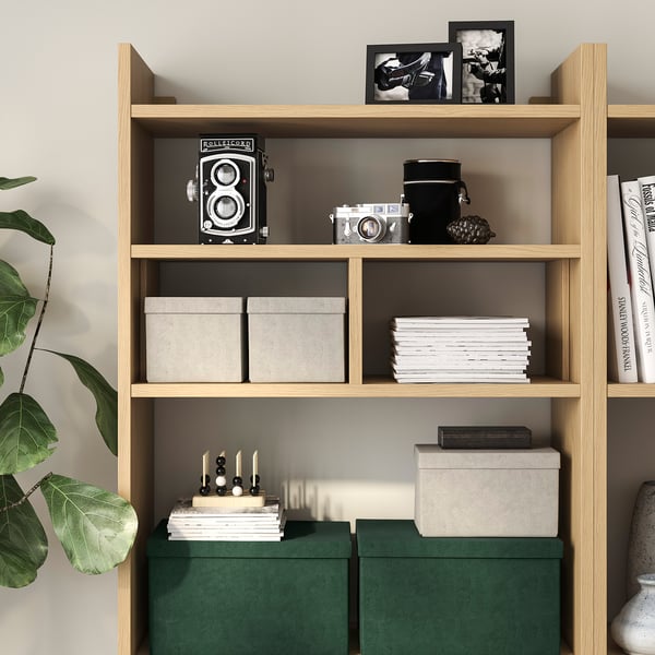 GJÄTTA Storage box with lid, velvet light grey, 18x25x15 cm